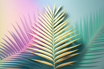 Fototapeta premium graphic palm leaves in pastel colors, palm sunday greeting card, ai-generated image