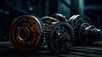 Gear wheels on a dark background.generative ai