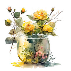 Yellow Rose Flowers Illustration AI Generative