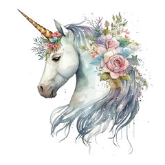 Obraz na płótnie Canvas Cute Watercolor Unicorn. Illustration AI Generative.