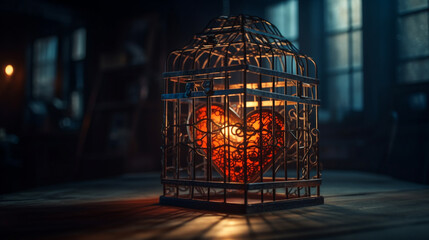 Heart in a cage. Love and romance concept.generative ai