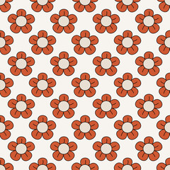 Retro groovy flowers. Vintage floral seamless pattern. Naive childish vector illustration. Modern elements.Surface design, wrapping paper, covers, print.