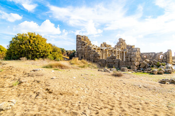 Ruins of Ancient Roman state Agora in Side, Manavgat, Antalya Turkey