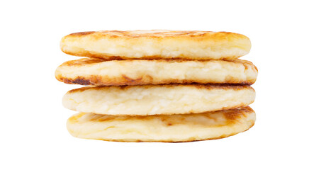 Pancakes are stacked, isolated on white background with clipping path