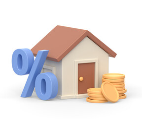 Realistic 3d icon of real estate house and percent symbol - 583211066