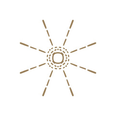 Obraz premium Vector golden sun in boho style. Abstract illustration of the sunrise hand-drawn in one line.. Celestial body, isoteric star, zodiac signs.