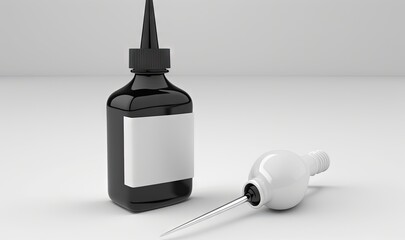  a dropper bottle with a needle next to it and a dropper bottle with a dropper on the side of it with a dropper.  generative ai