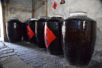 Black and Red Rice Wine Jars. Wuzhen, China. 