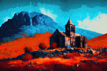 Fototapeta na wymiar church in the mountains. Generative AI image.