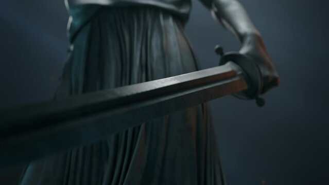 Cinematic and Atmospheric Close-up Shot of a Sword in Hand of Lady Justice Statue. A Glare of Light Passes over the Sword.
A Opening Sequence for Court Show Mock-up.