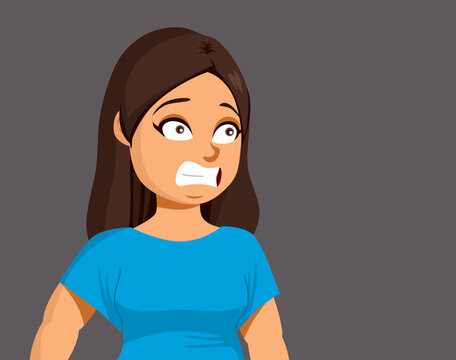 Vector illustration of shocked plus size woman with terrified face expression stressed. Female person concerned about her health