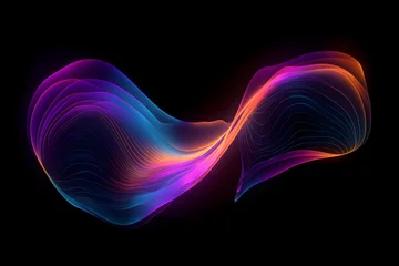 Vlies Fototapete Fraktale Wellen Abstract fluid 3d render holographic iridescent neon curved wave in motion dark background. Gradient design element for banners, backgrounds, wallpapers AI
