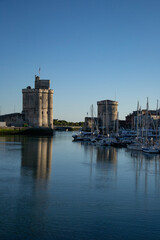 La Rochelle towers at sunset