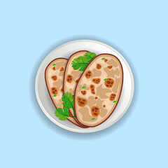 Naan Hand Drawing Illustration Design With Plate. Watercolor Hi Quality Naan Bowl Cuisine Healthy Cuisine Bakery Brushed Chicken Tasty Naan Bread Food Icon Elements Clip Art.