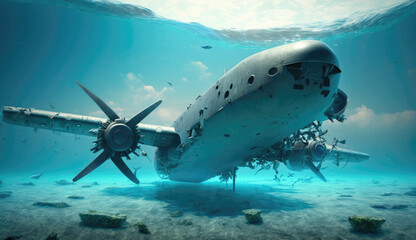 Naklejka premium Illustration spy aircraft in ocean floor created with Generative AI technology isolated on background