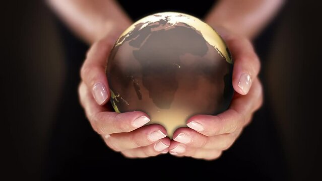 
Female Hands Holding Brown Planet Earth. Environment Conservation, Save Clean Planet and Ecology, Sustainable Lifestyle. World Earth Day. Loop able from frame 41 to frame 490.