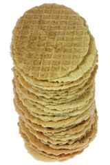 sweet waffles called ‘kniepertjes’ from the Dutch city of Groningen isolated on white background