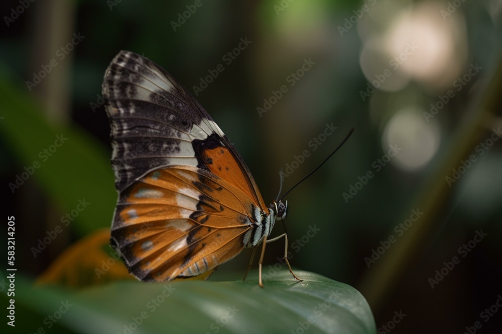 Aufkleber a butterfly with a partially eaten leaf in the background generative ai
