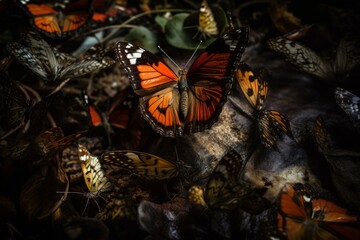 A butterfly surrounded by other insects Generative AI