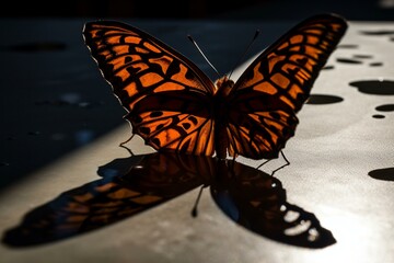 A butterfly with its shadow on a surface Generative AI