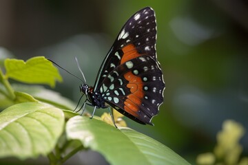 Fototapeta na wymiar A butterfly with its proboscis extended Generative AI