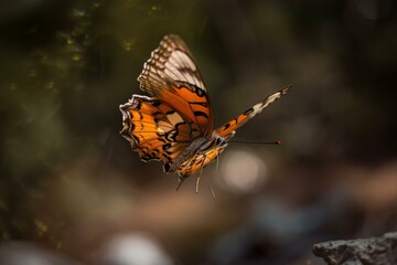 A butterfly in mid-flight, captured with a slow shutter speed Generative AI