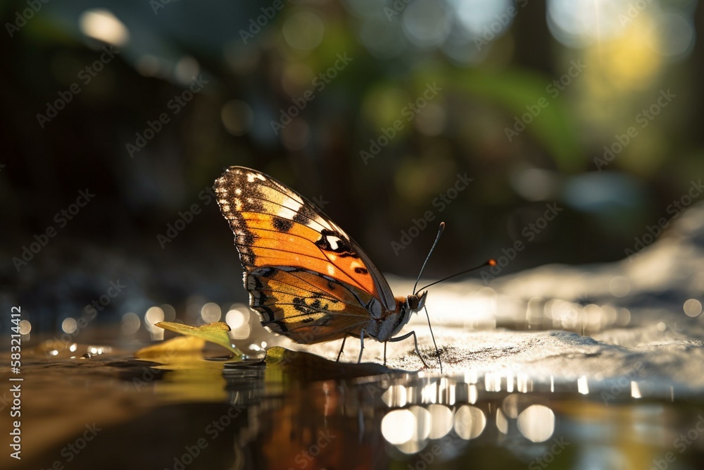 Poster a butterfly with a blurred foreground and background generative ai