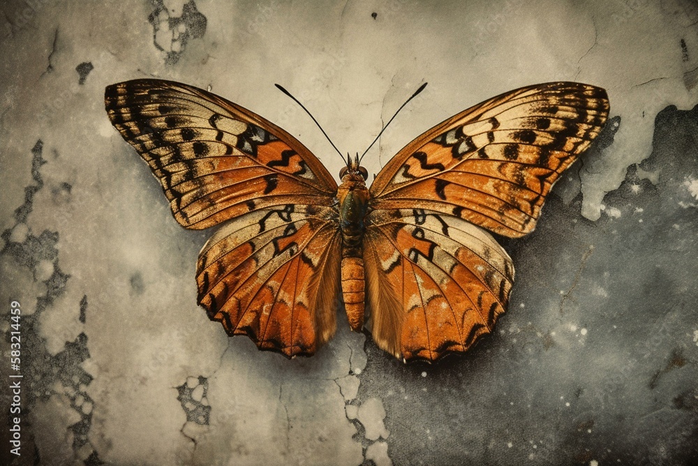 Poster a butterfly with a textured background generative ai