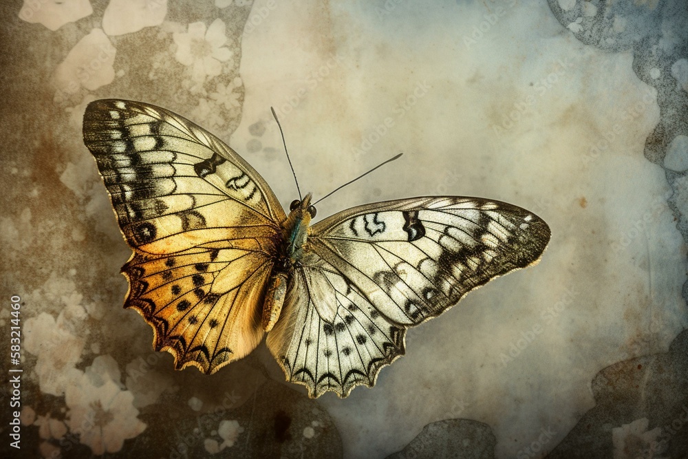Poster a butterfly with a textured background generative ai