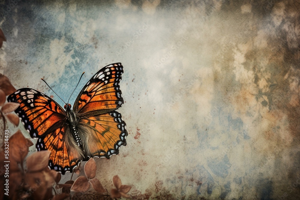 Poster a butterfly with a textured background generative ai