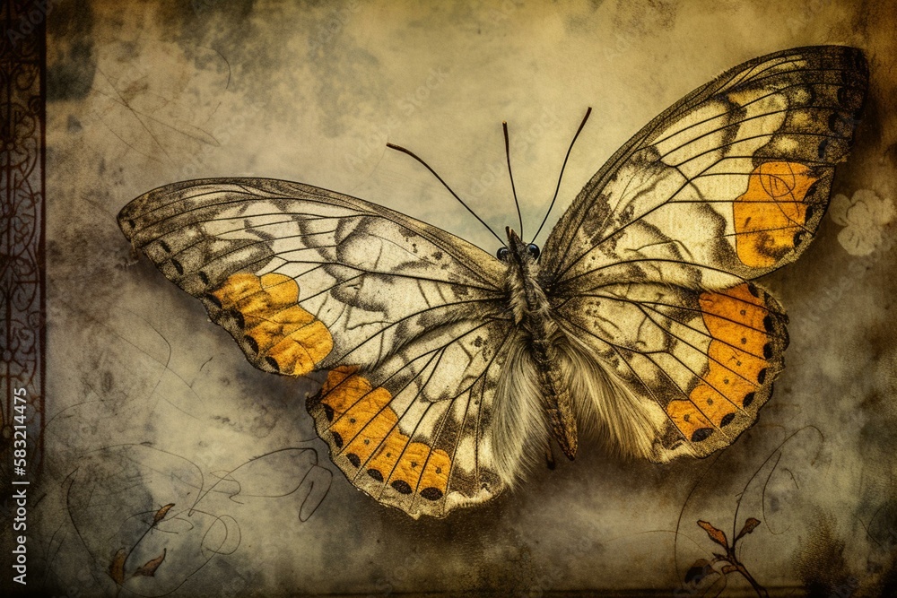 Poster a butterfly with a textured background generative ai