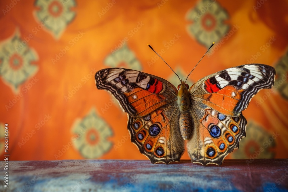 Poster a butterfly in front of a colorful background generative ai