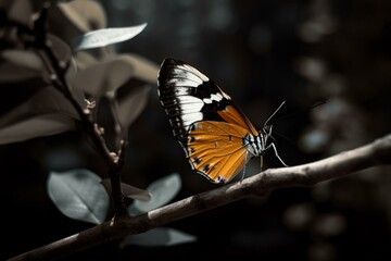 A butterfly on a branch with a contrasting background Generative AI
