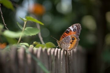 Fototapeta na wymiar A butterfly on a fence Generative AI