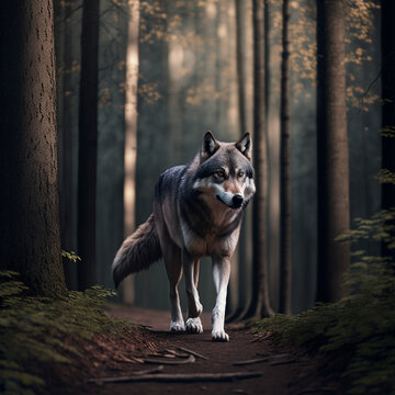 A Forest-Strolling Wolf. AI