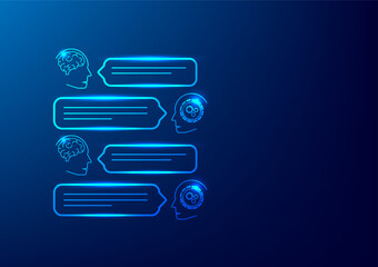 chatbot, chat with ai. Digital chat bot. Human ask bot. Bot conversation. Smart ai chat bot communicates with human. GPT technology blue background