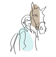 Line work Print horse and woman rider