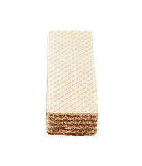 Waffle multi-layered with layers of chocolate, view from the end, isolated on white background with clipping path