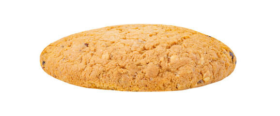 Oatmeal cookies round side view, isolated on white background with clipping path