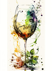 Bottle of wine and grapes. A painting of a bottle of wine and a glass of wine. Generative AI