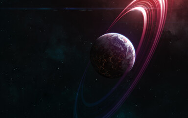 Inhabited planet in deep space. Science fiction. Elements of this image furnished by NASA