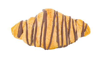 Croissant with chocolate stripes top view, isolated on white background with clipping path