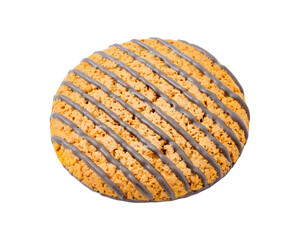 Sweet oatmeal cookies with chocolate stripes, isolated on white background with clipping path
