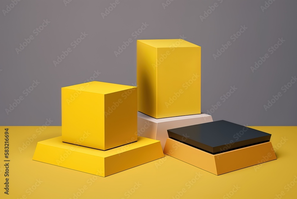 Poster yellow backdrop with few podiums generative ai