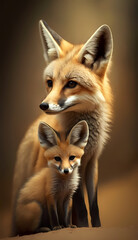 fox and baby fox. Generative AI