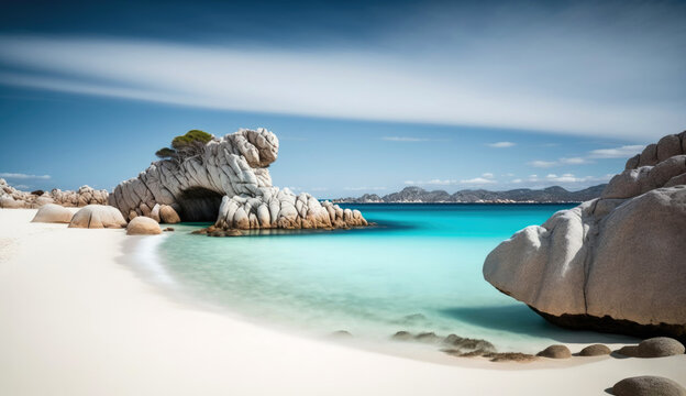 Beach of Corsica. Incredibly beautiful and romantic France. Generative AI