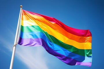 rainbow flag on blue sky