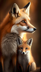 fox and baby fox. Generative AI