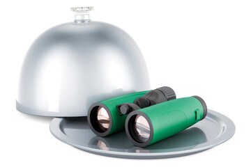 Restaurant cloche with military binocular, 3D rendering