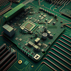 Electronic circuit board close up. Ai Generated